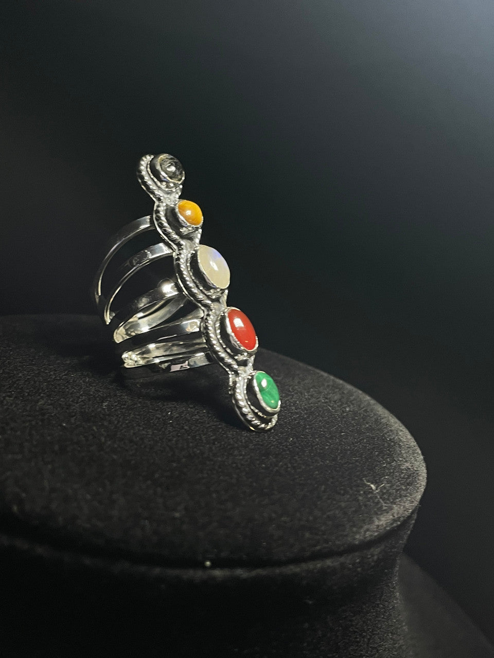 Southwest Style 5-Gemstone Sterling Silver Ring - Regul Silver