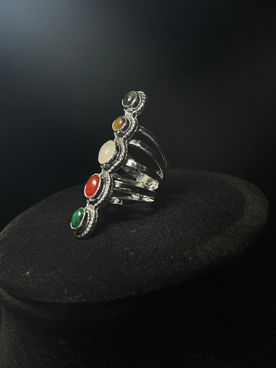 Southwest Style 5-Gemstone Sterling Silver Ring - Regul Silver
