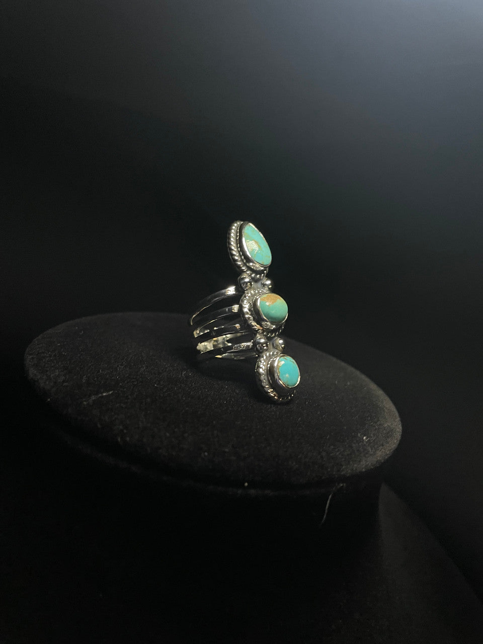 Sterling Silver 3 Stone Genuine Sonoran Turquoise Rings - Regul Silver