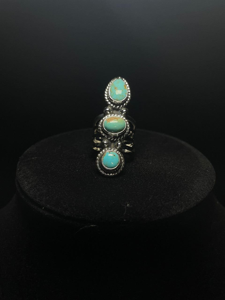 Sterling Silver 3 Stone Genuine Sonoran Turquoise Rings - Regul Silver