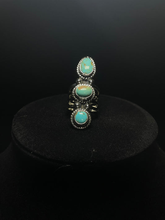 Sterling Silver 3 Stone Genuine Sonoran Turquoise Rings - Regul Silver